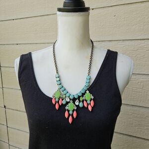 J. Crew acrylic statement necklace blue green pink clear